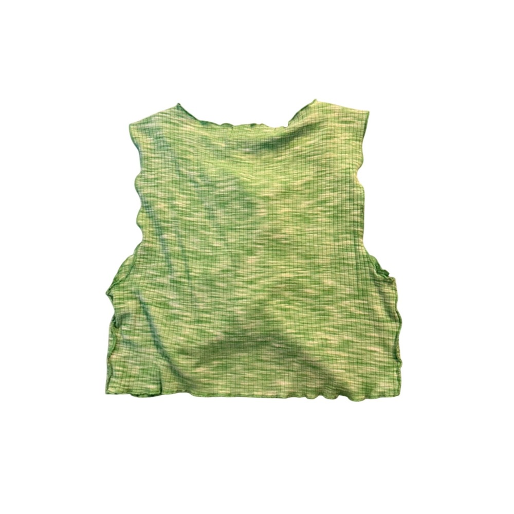 Bershka Green Space Dye Lace Up Front Lettuce Edge Ribbed Crop Tank Top Small - Picture 4 of 4